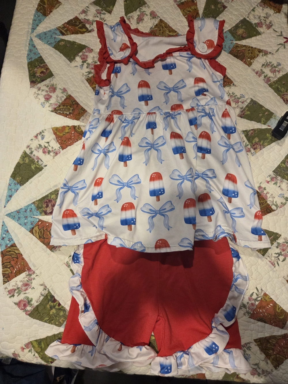 Girls Red, White & Blue Popsicle Ruffle Pajama Set